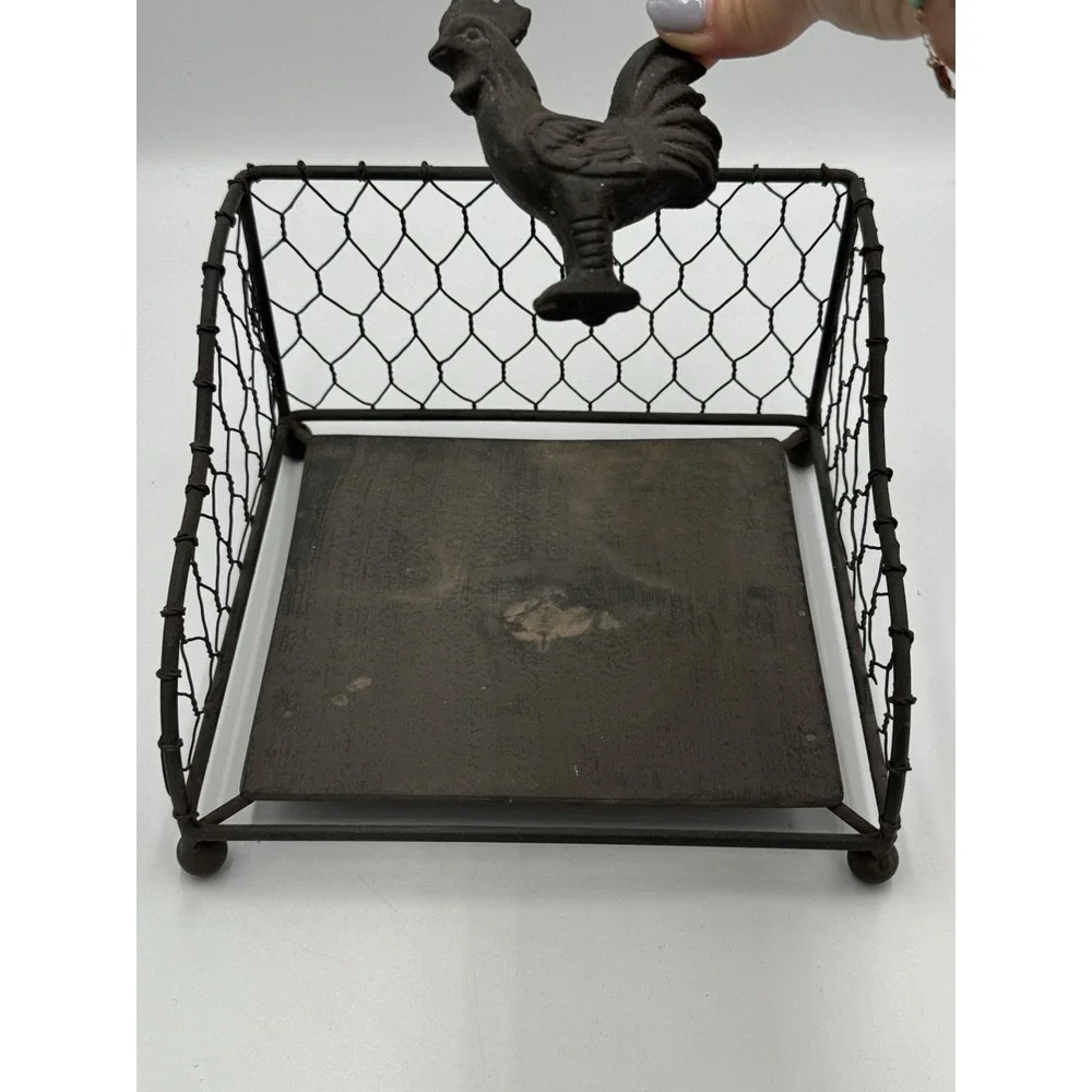 Rooster Hinged Napkin Holder French Country Farmhouse‎ Rustic Brown Wrought Iron